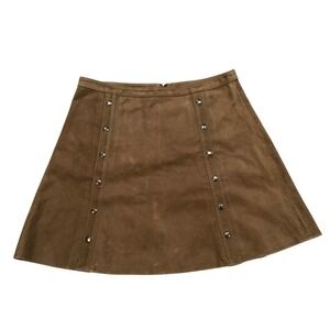 Haute Hippie Goat Suede Leather Mini Skirt Size 6 Snap Side Slits Brown Boho Y2K